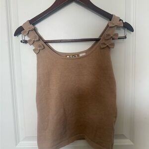 Bow-Shoulder Knit Tank Top - Camel